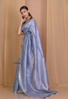 Pehal~ Authentic Grey Silk Linen Saree with Aesthetic Pallu. - verymuchindian.com