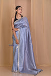 Pehal~ Authentic Grey Silk Linen Saree with Aesthetic Pallu. - verymuchindian.com