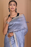 Pehal~ Authentic Grey Silk Linen Saree with Aesthetic Pallu. - verymuchindian.com