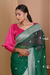 Pehal~ EXCLUSIVE! Pine Green Khaddi Georegette Saree - verymuchindian.com
