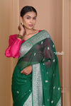 Pehal~ EXCLUSIVE! Pine Green Khaddi Georegette Saree - verymuchindian.com