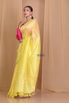 Pehal ~ Fresh Yellow Pure Linen Silk With Sleek Border - verymuchindian.com