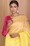 Pehal ~ Fresh Yellow Pure Linen Silk With Sleek Border - verymuchindian.com