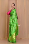 Pehal~ Traditional Blade Green Gajji silk Saree with Golden Bandhani Weave. - verymuchindian.com