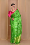 Pehal~ Traditional Blade Green Gajji silk Saree with Golden Bandhani Weave. - verymuchindian.com