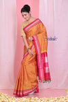 Pehal~ Traditional Handloom Bright Orange Ilkal Cotton Viscose with Pure Silk Pallu - verymuchindian.com