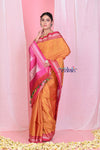 Pehal~ Traditional Handloom Bright Orange Ilkal Cotton Viscose with Pure Silk Pallu - verymuchindian.com