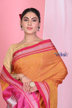 Pehal~ Traditional Handloom Bright Orange Ilkal Cotton Viscose with Pure Silk Pallu - verymuchindian.com