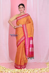 Pehal~ Traditional Handloom Bright Orange Ilkal Cotton Viscose with Pure Silk Pallu - verymuchindian.com