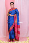 Pehal~ Traditional Handloom Navy Blue Ilkal with Pink Border & Resham Pallu - verymuchindian.com