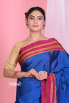 Pehal~ Traditional Handloom Navy Blue Ilkal with Pink Border & Resham Pallu - verymuchindian.com