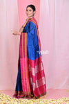 Pehal~ Traditional Handloom Navy Blue Ilkal with Pink Border & Resham Pallu - verymuchindian.com