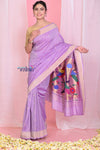 Pehal~ Traditional Lilac Cotton Paithani Saree with Zari Border & Authentic Parrot Pallu - verymuchindian.com