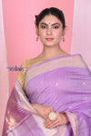 Pehal~ Traditional Lilac Cotton Paithani Saree with Zari Border & Authentic Parrot Pallu - verymuchindian.com