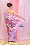 Pehal~ Traditional Lilac Cotton Paithani Saree with Zari Border & Authentic Parrot Pallu - verymuchindian.com