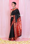 Pehal~Traditional Black Pure Silk Paithani with Red Border & Traditional Double Pallu (By Govt Certified Weavers) - verymuchindian.com