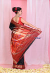 Pehal~Traditional Black Pure Silk Paithani with Red Border & Traditional Double Pallu (By Govt Certified Weavers) - verymuchindian.com