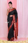 Pehal~Traditional Black Pure Silk Paithani with Red Border & Traditional Double Pallu (By Govt Certified Weavers) - verymuchindian.com