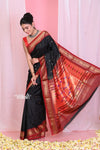 Pehal~Traditional Black Pure Silk Paithani with Red Border & Traditional Double Pallu (By Govt Certified Weavers) - verymuchindian.com