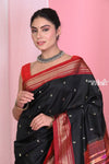 Pehal~Traditional Black Pure Silk Paithani with Red Border & Traditional Double Pallu (By Govt Certified Weavers) - verymuchindian.com