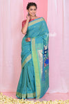 Pehal~Traditional Dual Tone Turqoise Blue Cotton Paithani with Traditional Radha Krishna Pallu - verymuchindian.com