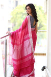 Pure Organic Linen Saree - Bright Pink (Hand-Dyed) - verymuchindian.com