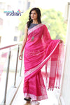 Pure Organic Linen Saree - Bright Pink (Hand-Dyed) - verymuchindian.com