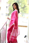 Pure Organic Linen Saree - Bright Pink (Hand-Dyed) - verymuchindian.com
