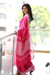 Pure Organic Linen Saree - Bright Pink (Hand-Dyed) - verymuchindian.com