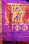 Pure Silk Handloom Maharani Paithani - Blue with Purple Border and floral buttis - verymuchindian.com