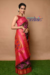 Pure Silk Handloom Maharani Paithani - Dual Tone Pink Saree with Gold and Pink Border(Available in Peacock Buttis with Meenawork) - verymuchindian.com
