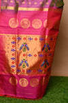 Pure Silk Handloom Maharani Paithani - Dual Tone Pink Saree with Gold and Pink Border(Available in Peacock Buttis with Meenawork) - verymuchindian.com