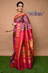 Pure Silk Handloom Maharani Paithani - Dual Tone Pink Saree with Gold and Pink Border(Available in Peacock Buttis with Meenawork) - verymuchindian.com