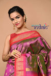 Pure Silk Handloom Maharani Paithani - Dual Tone Pink Saree with Gold and Pink Border(Available in Peacock Buttis with Meenawork) - verymuchindian.com