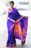 Pure Silk Handloom Yeola Paithani - Traditional Double Pallu - Dark Blue with Purple border - verymuchindian.com