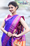 Pure Silk Handloom Yeola Paithani - Traditional Double Pallu - Dark Blue with Purple border - verymuchindian.com