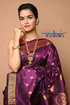 Pure Silk Maharani Paithani - Solid Violet Saree with Golden Border - verymuchindian.com