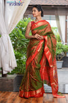 Pure Silk Yeola Handloom Green Red Dual Tone - Paithani saree with Traditional Double Pallu - verymuchindian.com