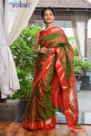 Pure Silk Yeola Handloom Green Red Dual Tone - Paithani saree with Traditional Double Pallu - verymuchindian.com