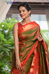 Pure Silk Yeola Handloom Green Red Dual Tone - Paithani saree with Traditional Double Pallu - verymuchindian.com