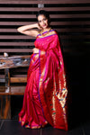 Pure Silk Yeola Handloom Paithani Saree with Double Pallu - Pretty Pink with Purple Border - verymuchindian.com