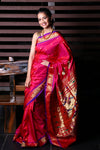 Pure Silk Yeola Handloom Paithani Saree with Double Pallu - Pretty Pink with Purple Border - verymuchindian.com