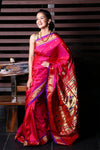 Pure Silk Yeola Handloom Paithani Saree with Double Pallu - Pretty Pink with Purple Border - verymuchindian.com