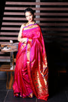 Pure Silk Yeola Handloom Paithani Saree with Double Pallu - Pretty Pink with Purple Border - verymuchindian.com