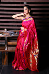 Pure Silk Yeola Handloom Paithani Saree with Double Pallu - Pretty Pink with Purple Border - verymuchindian.com