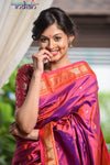 Pure Silk Yeola Handloom Purple &amp; Red Dual Tone Weave with 30 Peacocks Pallu - verymuchindian.com