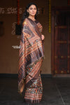 Raaga~ Classic Brown Handloom Pure Desi Tussar Silk with Kalamkari and Floral Prints - verymuchindian.com