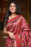 Raaga~ Ferrous Red Handloom Pure Tussar Silk with Floral Prints - verymuchindian.com