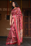 Raaga~ Ferrous Red Handloom Pure Tussar Silk with Floral Prints - verymuchindian.com