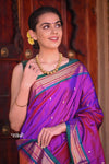 Raaga Heritage - Traditional Handloom Pure Silk Purplish Wine Paithani with Traditional Double Pallu - verymuchindian.com
